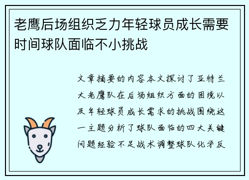 老鹰后场组织乏力年轻球员成长需要时间球队面临不小挑战